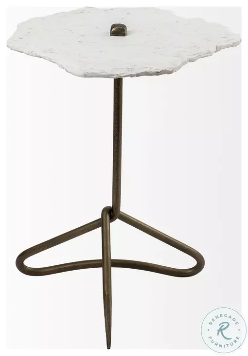 Pinera Irregular White Marble And Gold Metal Accent Table