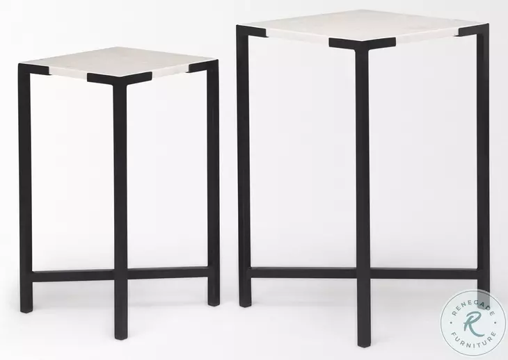 Lucas White Marble And Black Metal Occasional Table Set