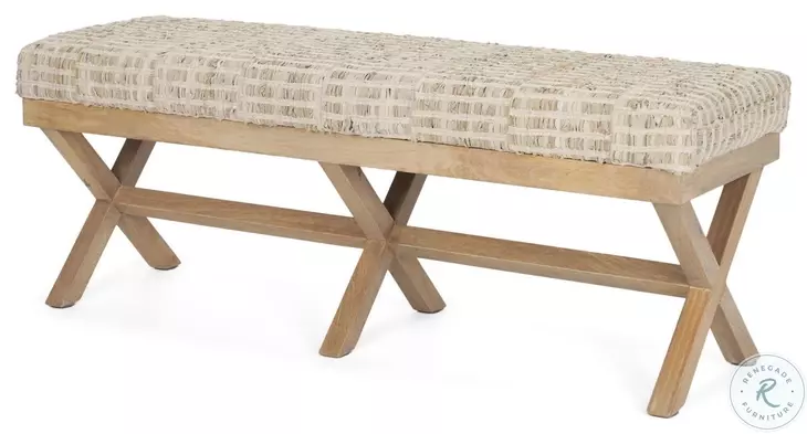 Solis Beige Woven Leather Bench