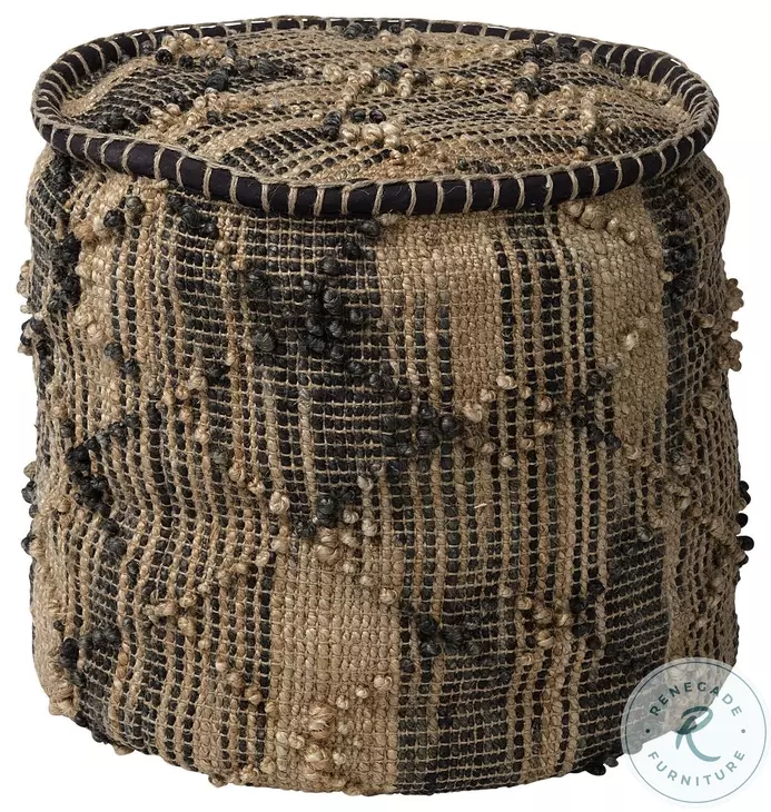 Riley Tan Jute Popcorn Stich Cylindrical Pouf