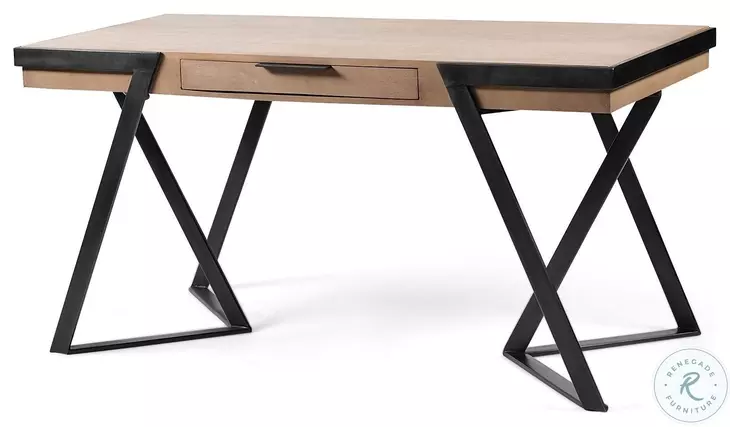 Steinbeck Light Brown Wood And Black Metal Office Desk