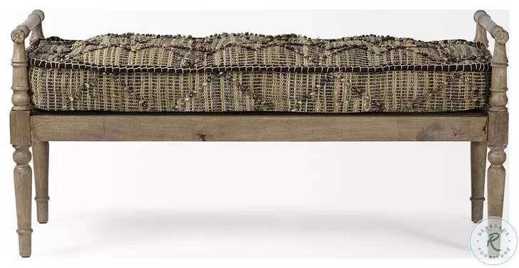 Fullerton Jute Patterned And Brown Wood Bench