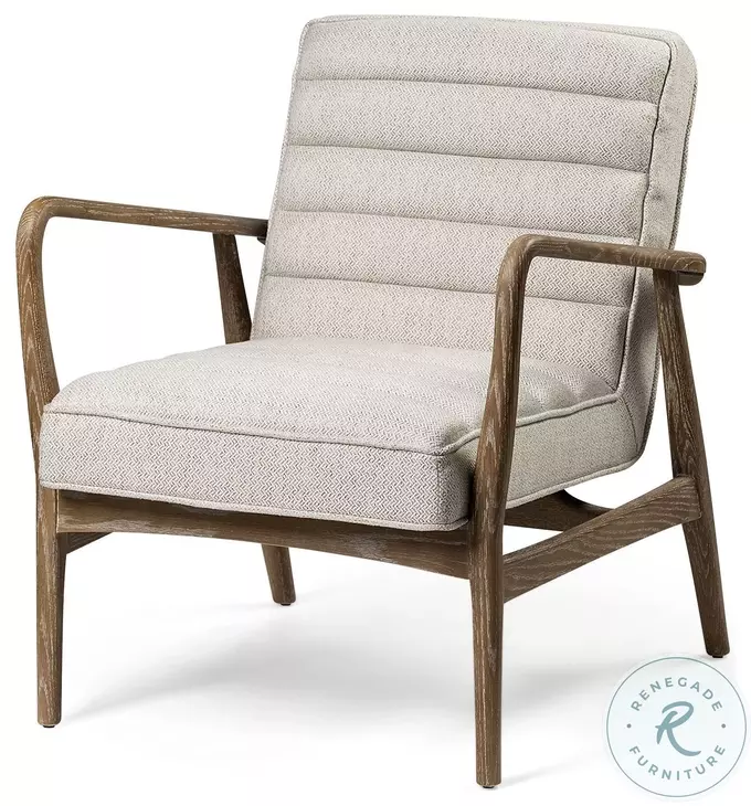 Ajax Cream Fabric And Brown Wood Accent Chair