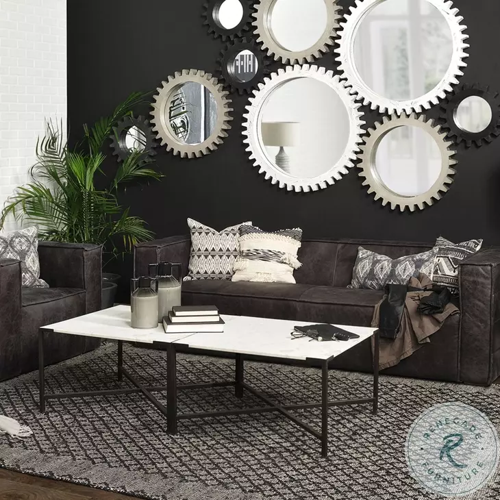 Lucas White Marble And Black Metal Coffee Table