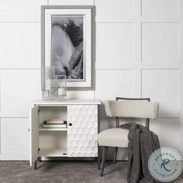 Savannah White Fir Veneer And Gray Metal 2 Door Accent Cabinet