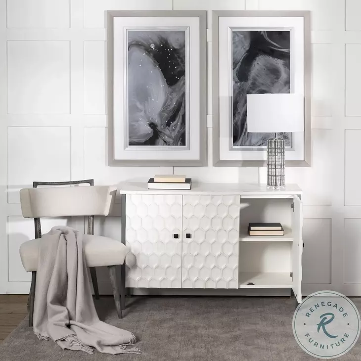 Savannah White Fir Veneer And Gray Metal 3 Door Accent Cabinet