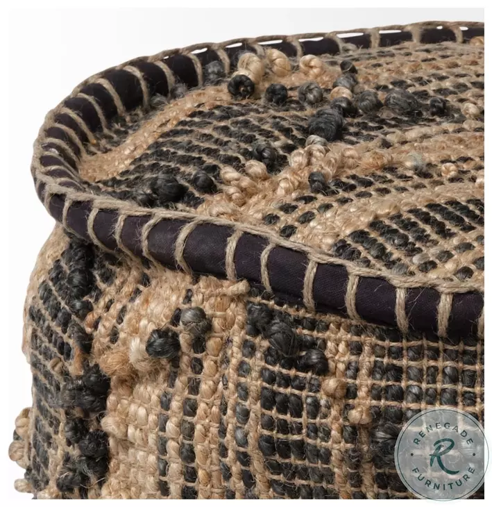 Riley Tan Jute Popcorn Stich Cylindrical Pouf