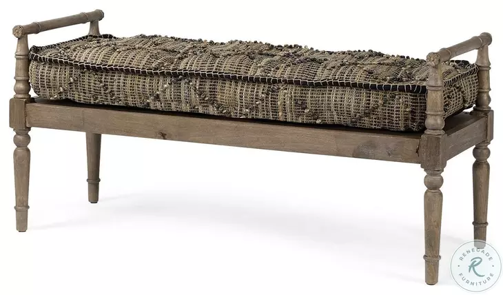 Fullerton Jute Patterned And Brown Wood Bench