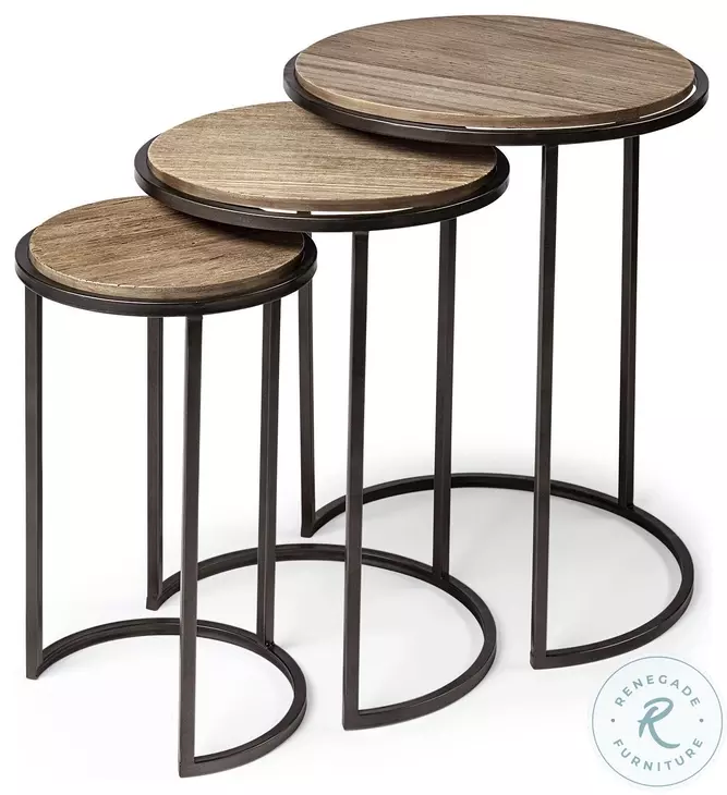 Glover Brown Wood And Metal Round Accent Table Set Of 3
