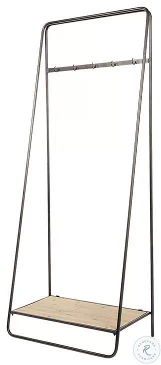Carell Black Metal And Brown Wood Shelf Hall Tree