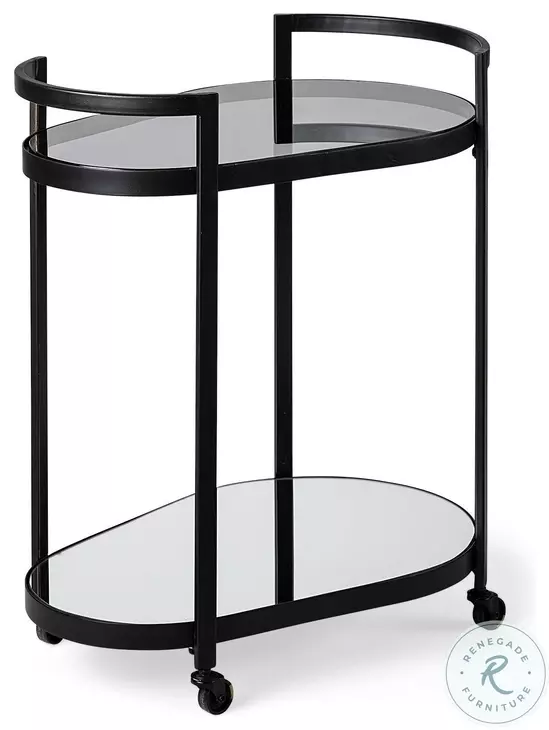 Eleonore Black Metal 2 Tier Glass Shelves Bar Cart