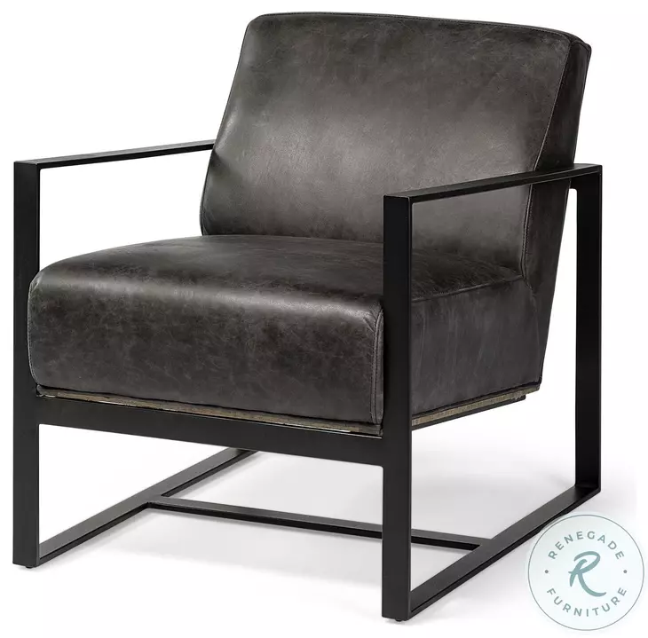Stamford Black Genuine Leather Accent Chair