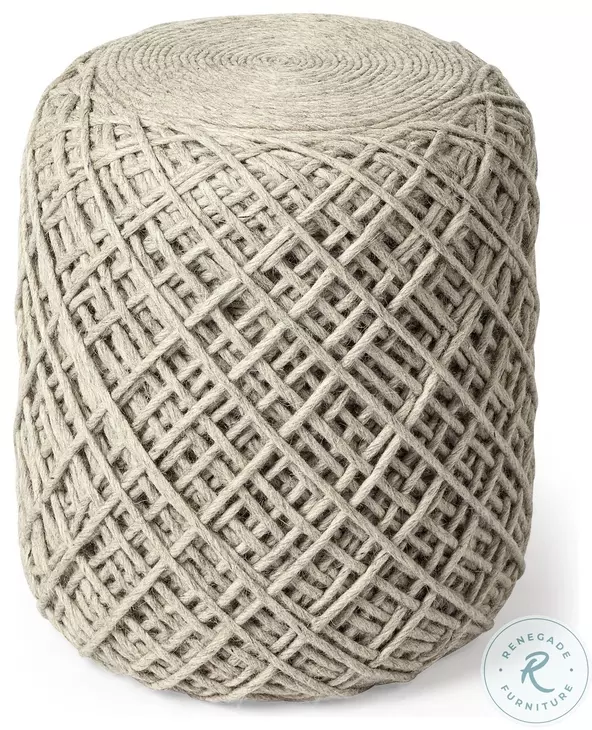 Allium Beige Handwoven Wool Cylindrical Pouf