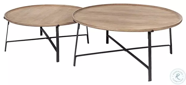 Helios Brown Solid Wood And Black Metal Occasional Table Set