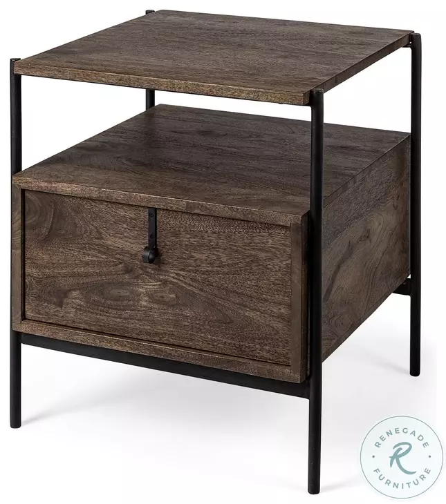 Glenn Dark Brown Wood And Black Iron Side Table