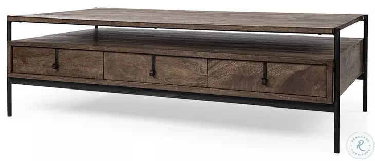 Glenn Dark Brown Wood And Black Iron Coffee Table