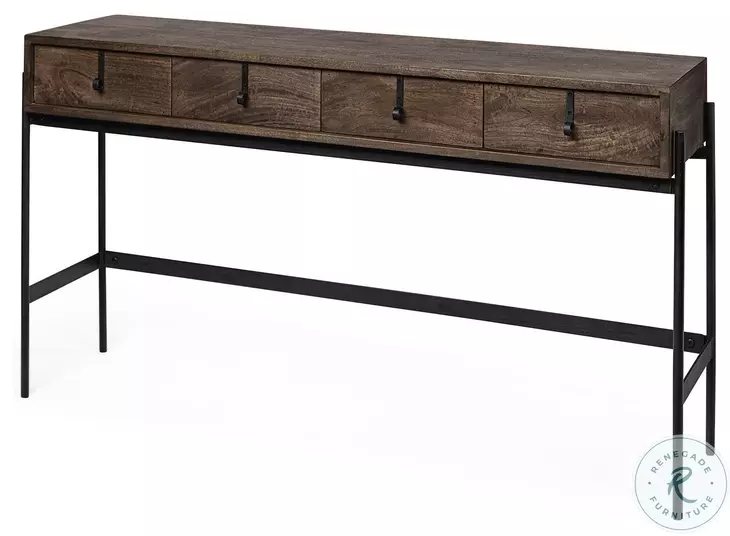Glenn Dark Brown Wood And Black Iron Console Table