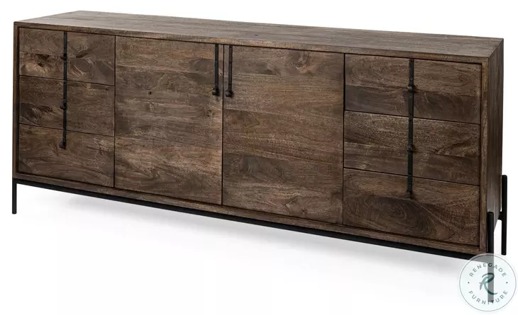 Glenn Dark Brown Wood And Black Iron 2 Door Cabinet Sideboard