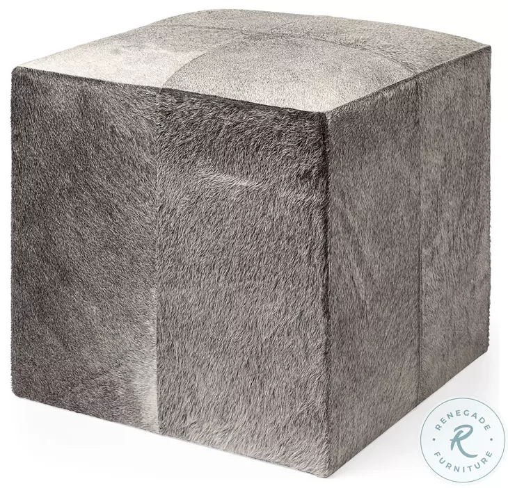 Zahavi Gray Hair On Hide 20" Ottoman