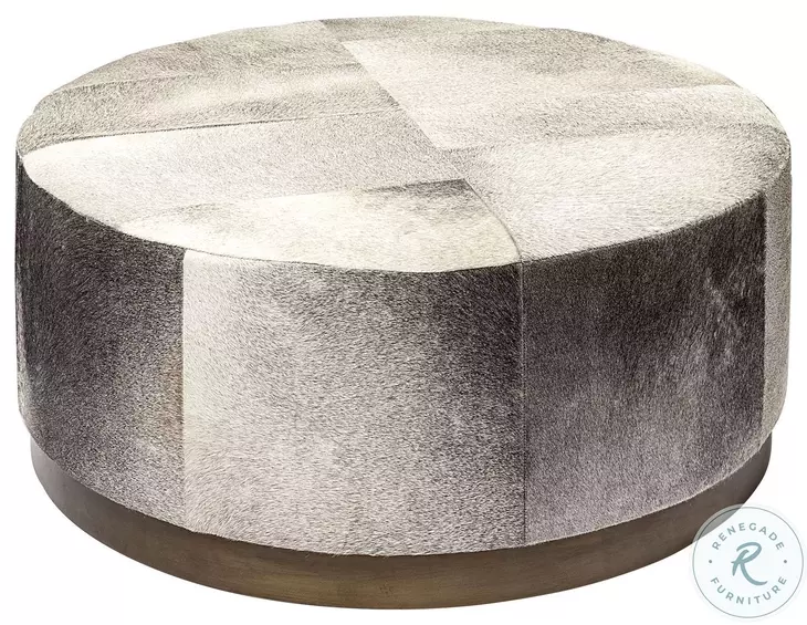 Zahavi Gray Hair On Hide 36" Ottoman