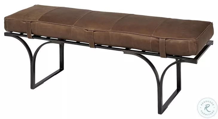 Jessie Brown Leather And Metal Bench
