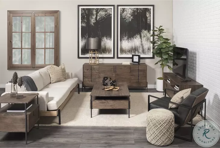 Glenn Dark Brown Wood And Black Iron 2 Door Cabinet Sideboard