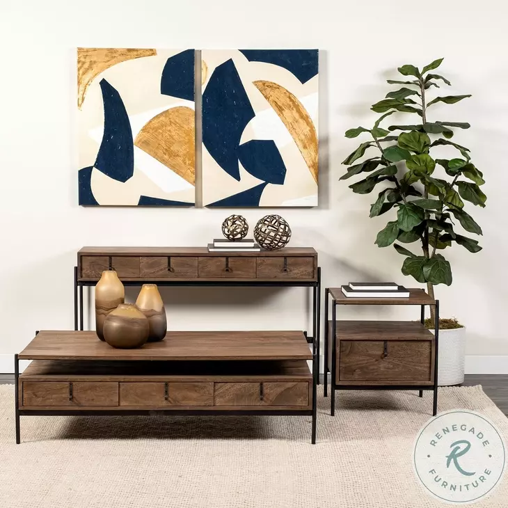 Glenn Dark Brown Wood And Black Iron Occasional Table Set