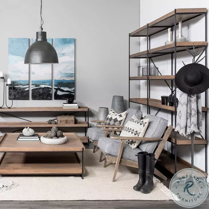 Trey Medium Brown Wood And Iron 5 Tray Shelf Shelving Unit