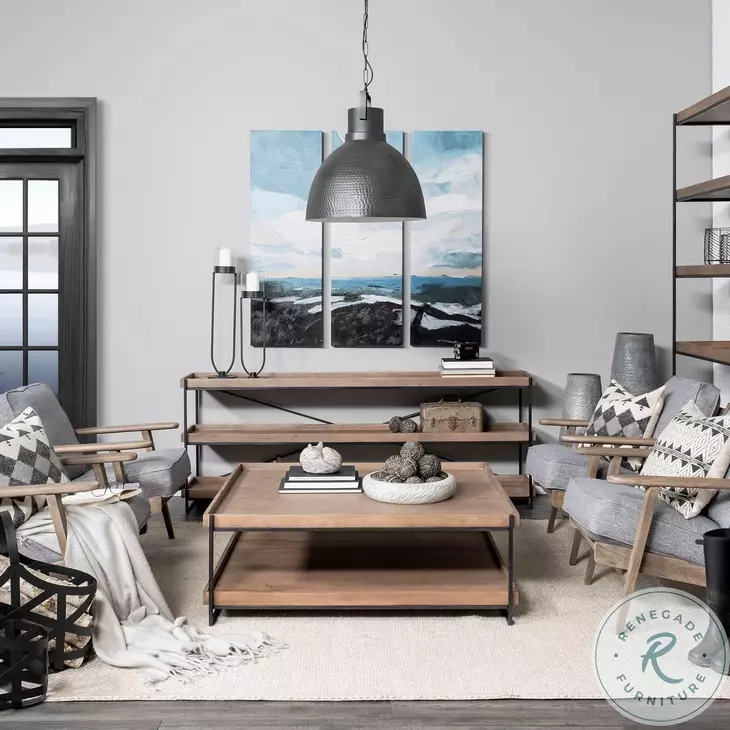 Trey Medium Brown Solid Wood And Black Metal Console Table