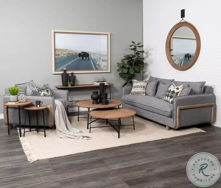 Helios Brown Solid Wood And Black Metal Occasional Table Set
