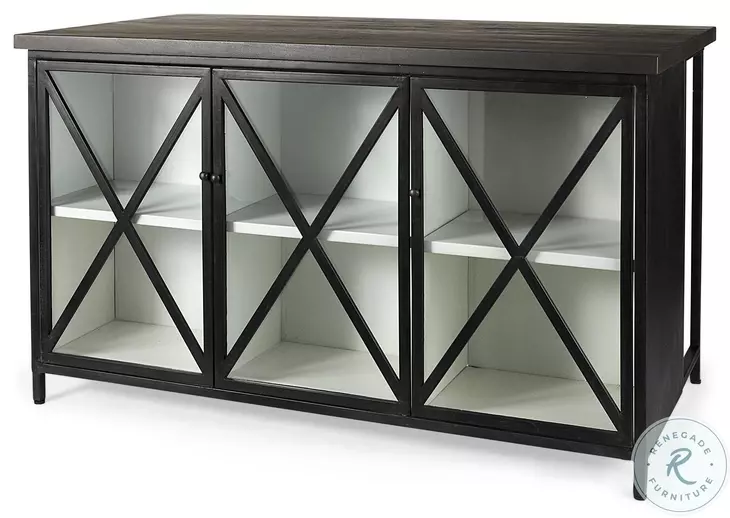 Dimitra Dark Iron And Glass Doors Kitchen Island