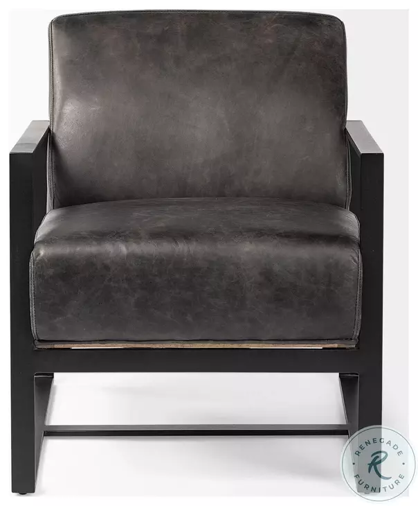 Stamford Black Genuine Leather Accent Chair