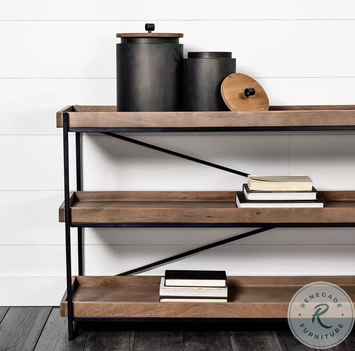 Trey Medium Brown Solid Wood And Black Metal Console Table
