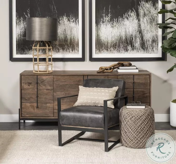 Stamford Black Genuine Leather Accent Chair