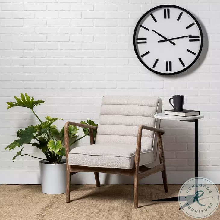 Ajax Cream Fabric And Brown Wood Accent Chair