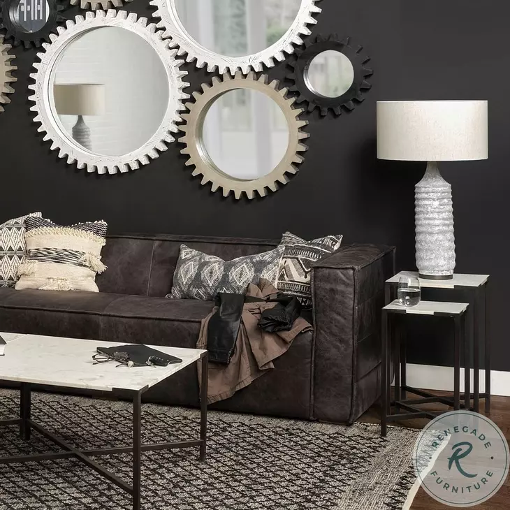 Lucas White Marble And Black Metal Accent Table Set Of 2