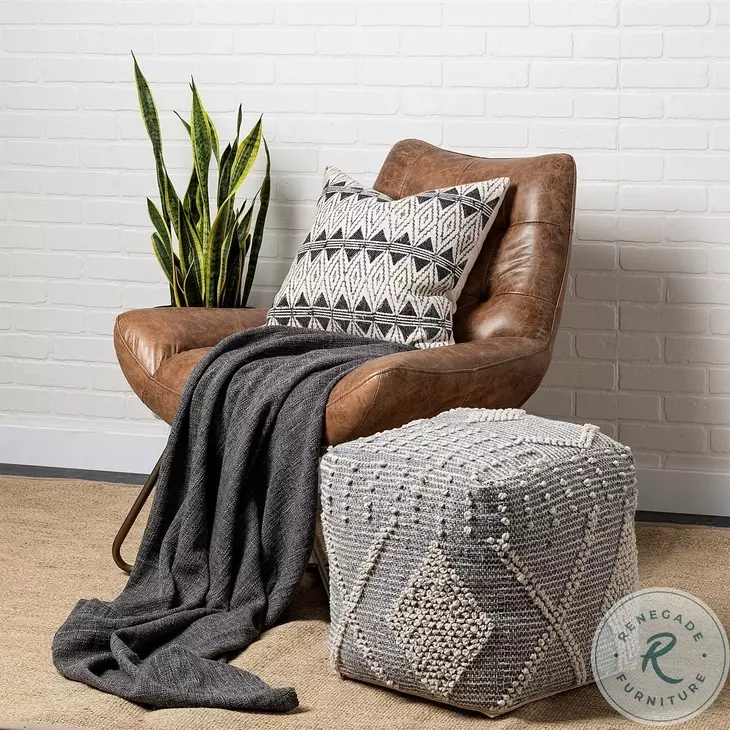 Brinket Cream Polyester Square Pouf