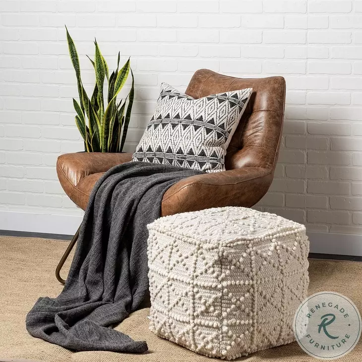 Leroy Cream Wool Square Pouf