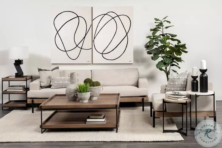 Larkin White Marble And Black Side Tables with Brown Wood Shelf 