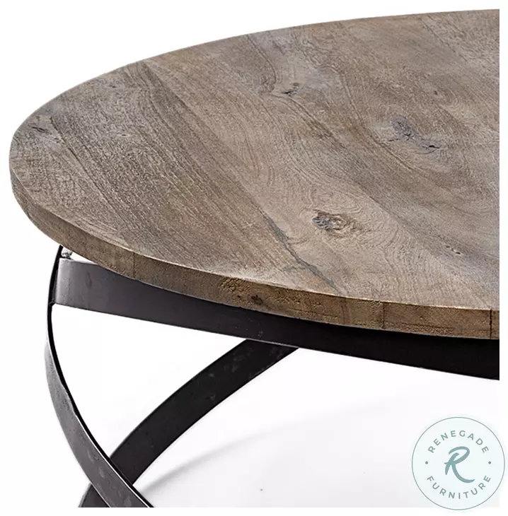 Triumph Brown Solid Wood And Black Metal 40" Round Coffee Table
