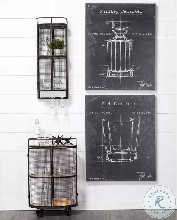 Saluti Black Cage Frame Oval Bar Cart