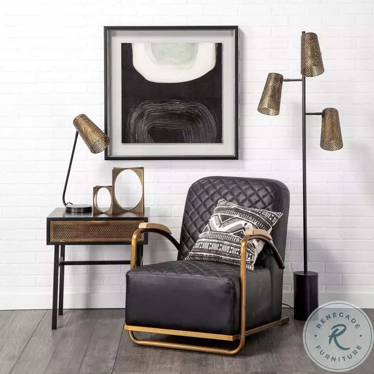 Horace Black Leather Diamond Pattern Accent Chair