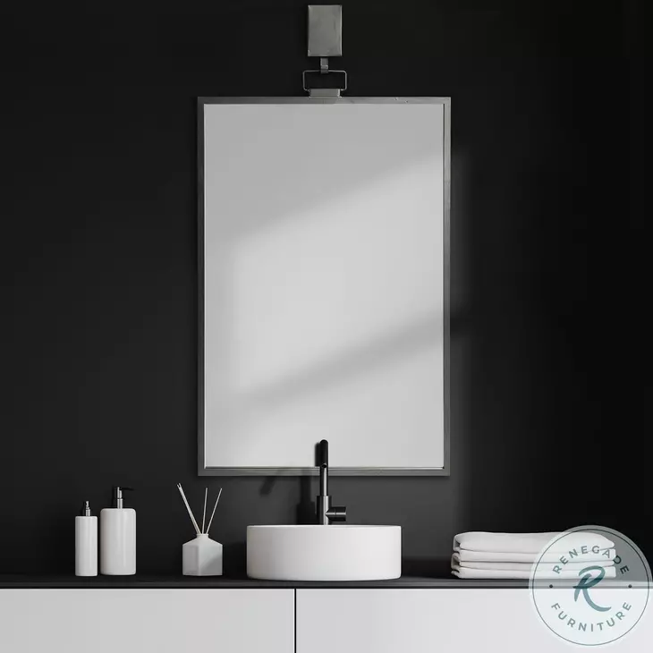 Grimm Gray Rectangular Mirror with Decorative Hook
