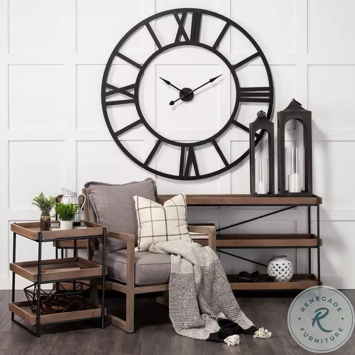 Trey Medium Brown Solid Wood And Black Metal Square Side Table