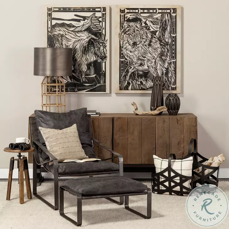 Hornet Black Leather Ottoman