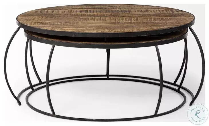 Clapp Brown Wood And Black Iron Round Coffee Table Set Of 2