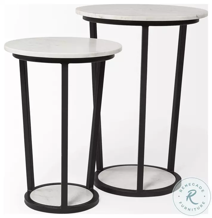 Bombola White Marble And Black Metal Large Accent Table