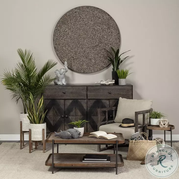 Kade Brown And Gray Metal Tray Style Side Table