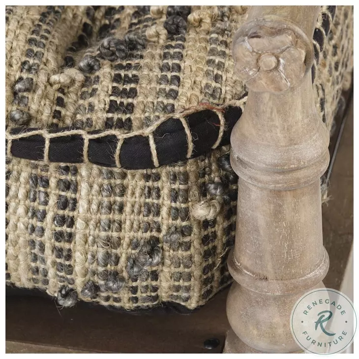 Fullerton Jute Patterned And Brown Wood Bench