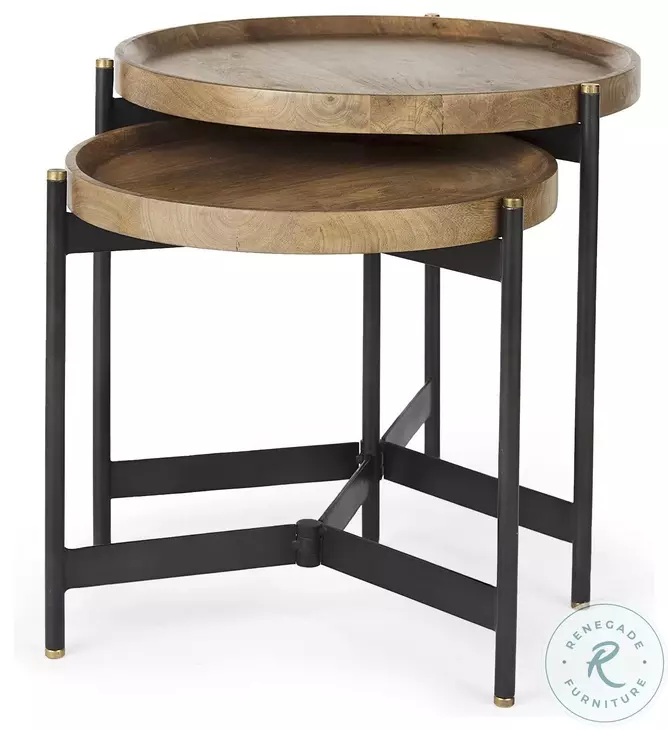 Marquisa Light Brown Wood And Black Metal Side Table Set Of 2